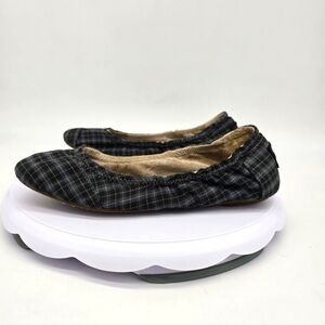 Toms Shoes Womens 6.5 Ballet Plaid Flats Slip On Comfort Low Top Round Toe